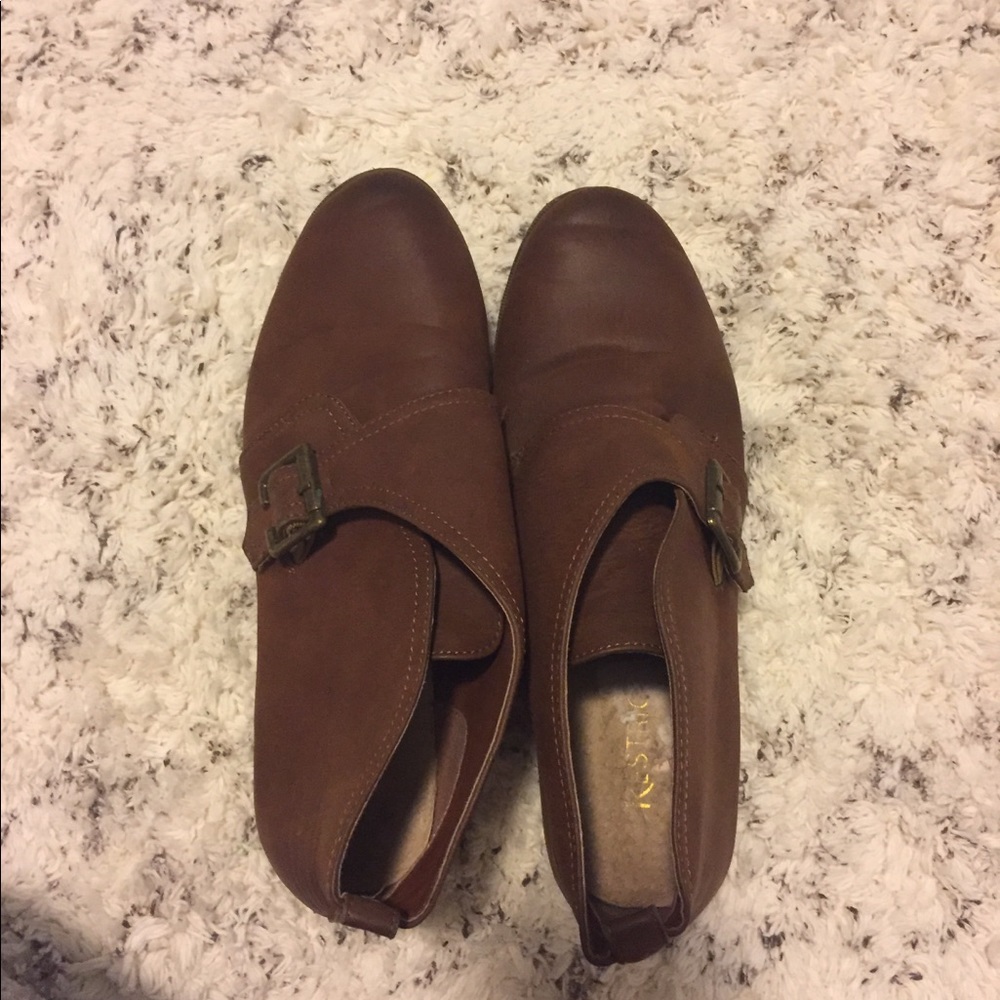 Brown “leather” loafers with buckle